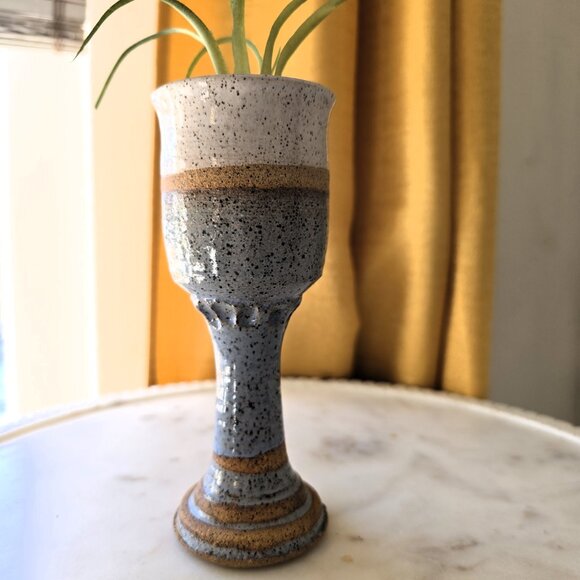 Hand Made Ceramic Pedestal  Goblet Vase - Picture 2 of 6